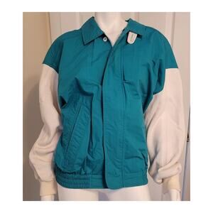 VTG 90s Aviator Micro-Tech Windbreaker Green White Vented Back Full Zip Size M